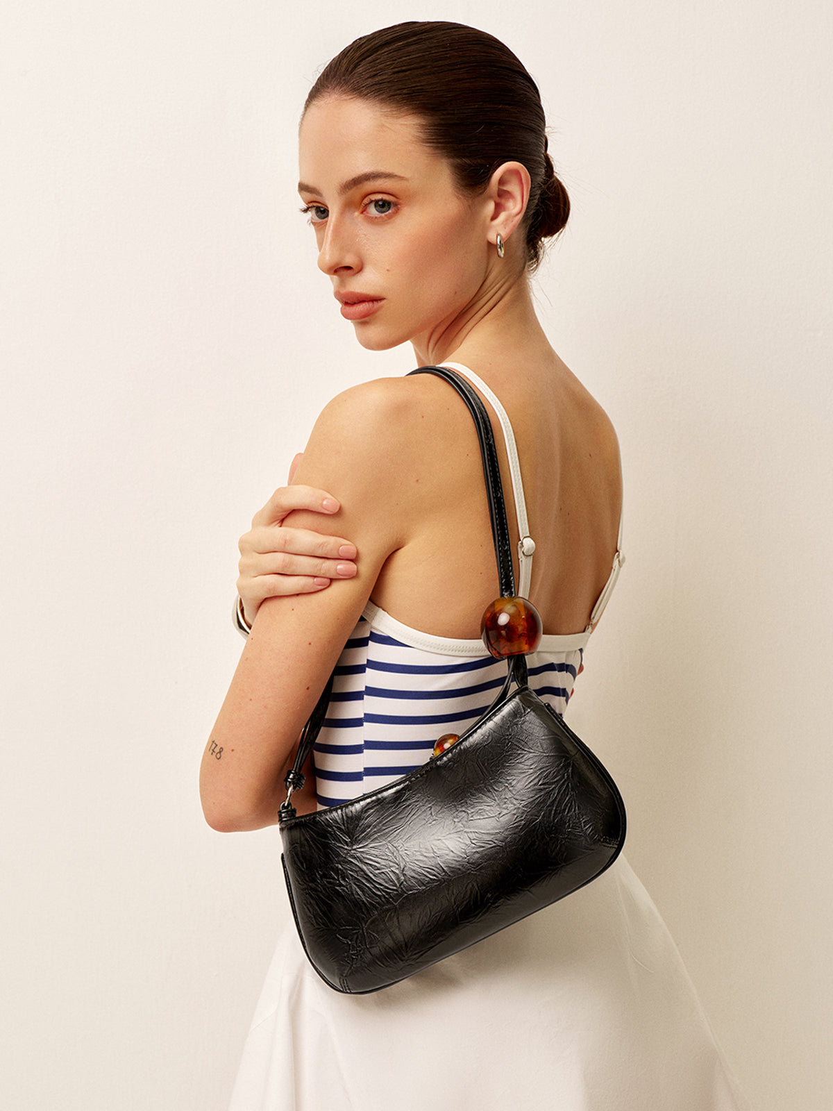 Beaded Strap Faux Leather Shoulder Bag - Street-Wave