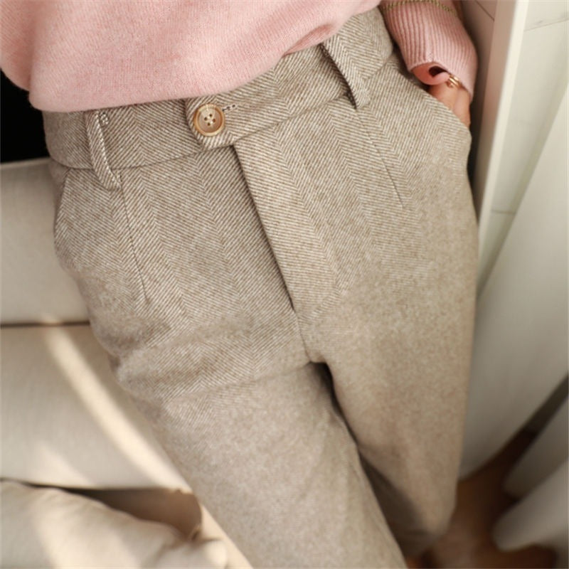 Mens Trousers Street-Wave Herringbone Pencil Fit For Office Professionals