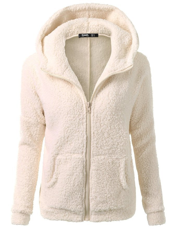 Street-wave Pink Fleece Zip Hoodie Jacket For Women - Soft Warmth, Cozy And Versatile