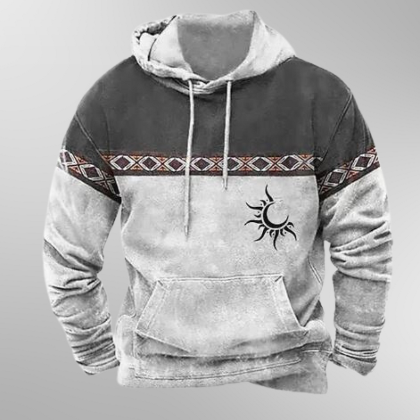 Streetwave Cozy Brown Hoodie With Gray Sleeves And Patterned Shoulders And Kangaroo Pocket For Men Casual Streetwear