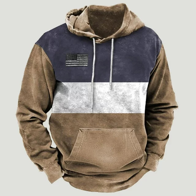 Streetwave Cozy Brown Hoodie With Gray Sleeves And Patterned Shoulders And Kangaroo Pocket For Men Casual Streetwear