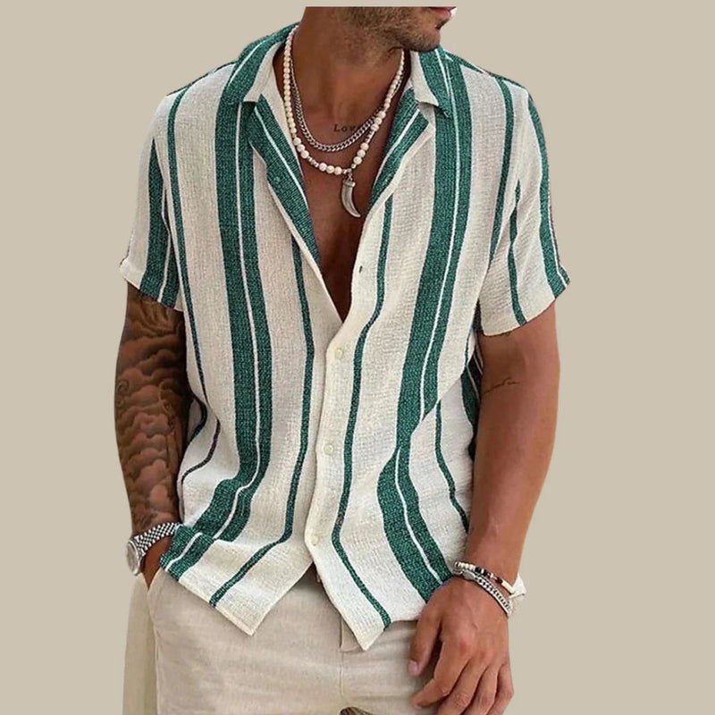 Street-Wave Men's Lightweight Striped Summer Shirt Breathable Comfort for Casual Travel and Vacation