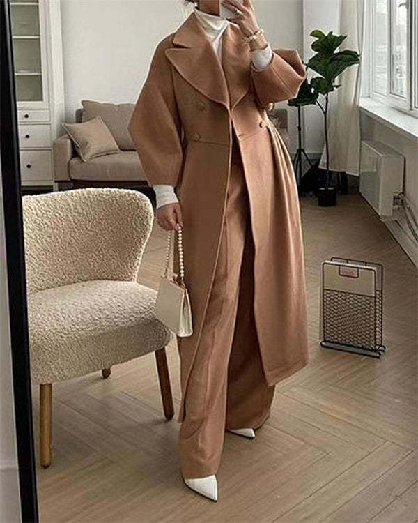 Streetwave Clara Lantern Sleeve Wool Coat For Women Elegant Longline Outerwear Chic