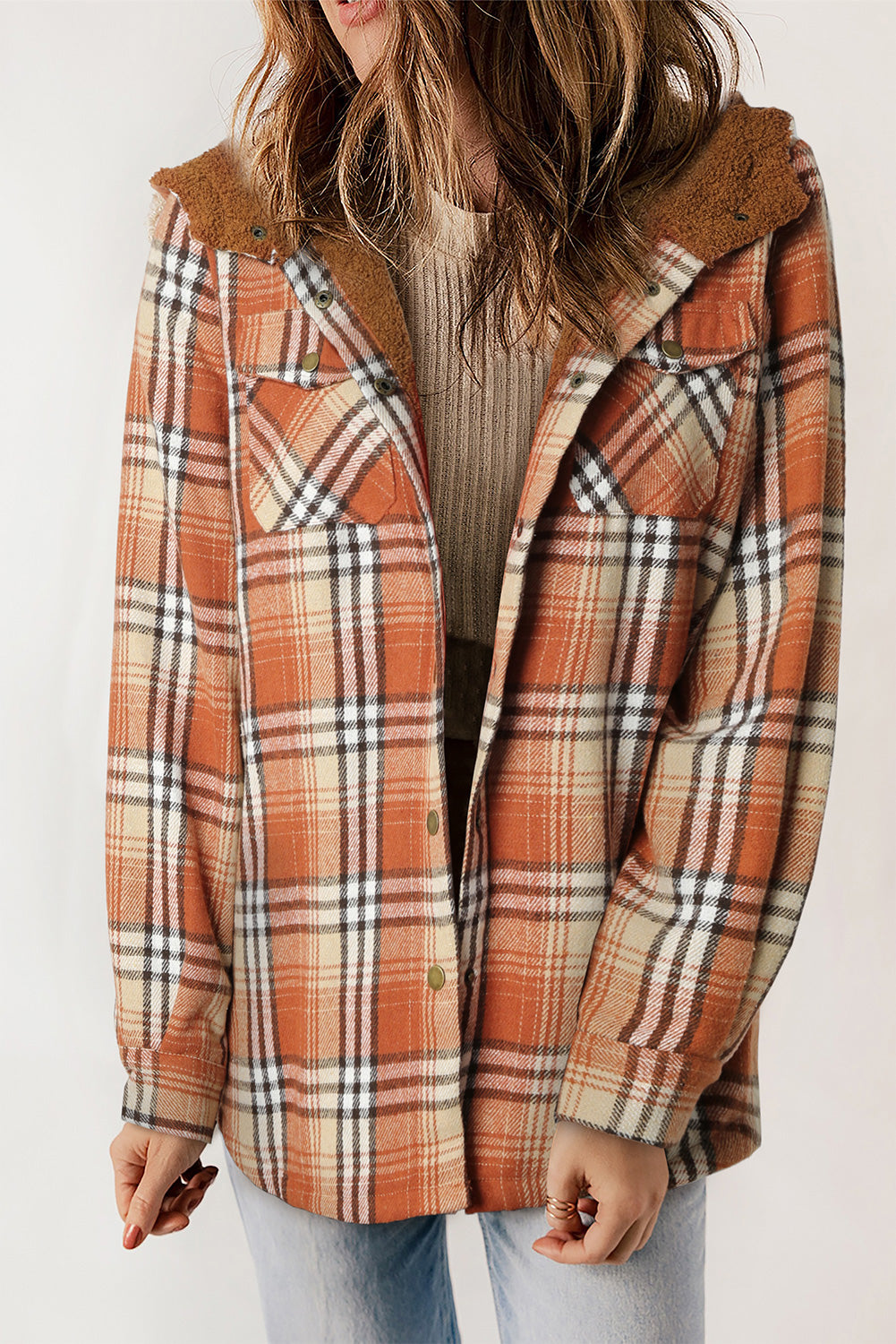 Street-wave Plaid Hooded Flannel Jacket For Women With Soft Plush Lining Warmth Cozy Comfort