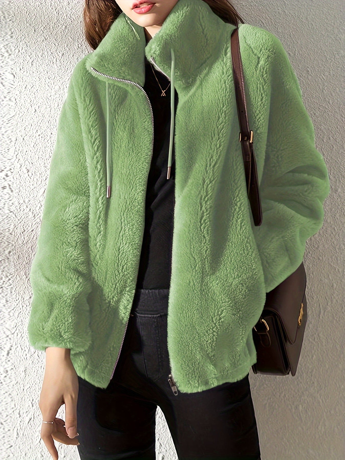 Street Wave Isla Teddy Coat For Women Warm Cozy Faux Fur Jacket With Zip Drawstring Hood