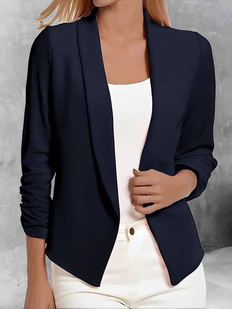Street-wave Open Front Navy Blazer For Women Timeless Elegance Flattering Fit All Day Comfort