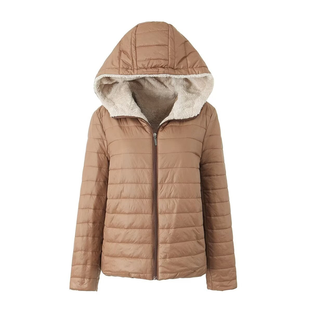 Street-Wave Womens Puffer Jacket With Fleece-Lined Hood Vegan Windproof Insulated Coat