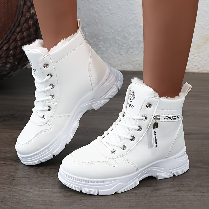 Street-wave Women's Winter Ankle Boots With Warm Fleece Lining Zip Detail For Wide Feet Plus Size All Day Comfort
