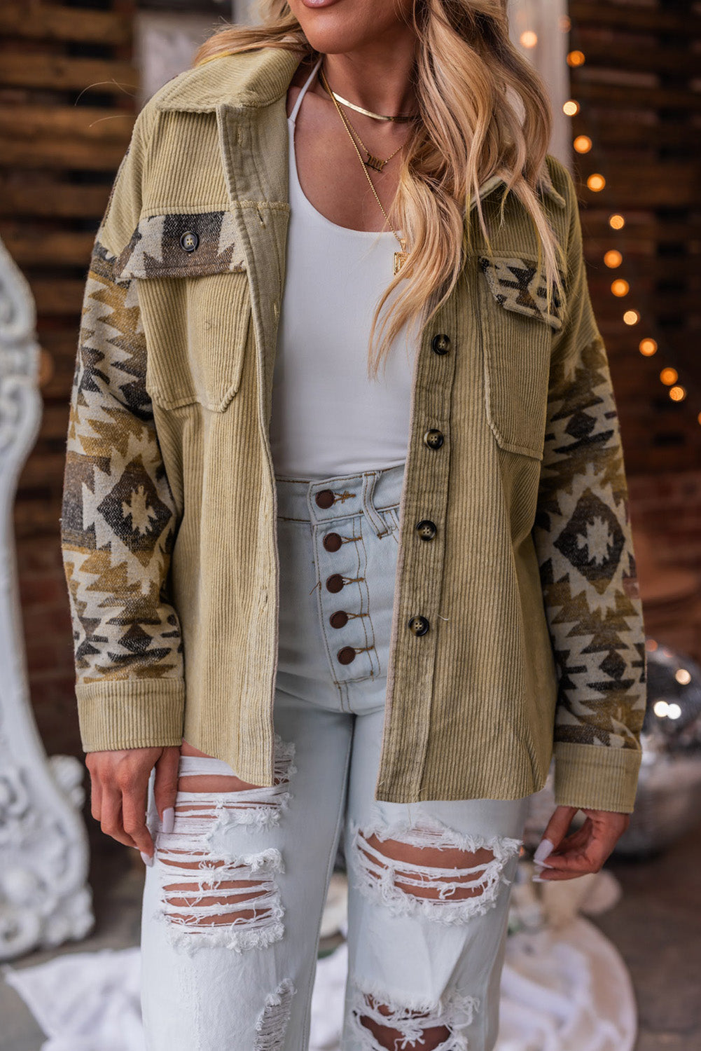 Street-wave Unisex Aztec Pattern Cotton Shirt Jacket For Everyday Comfort All Season Style