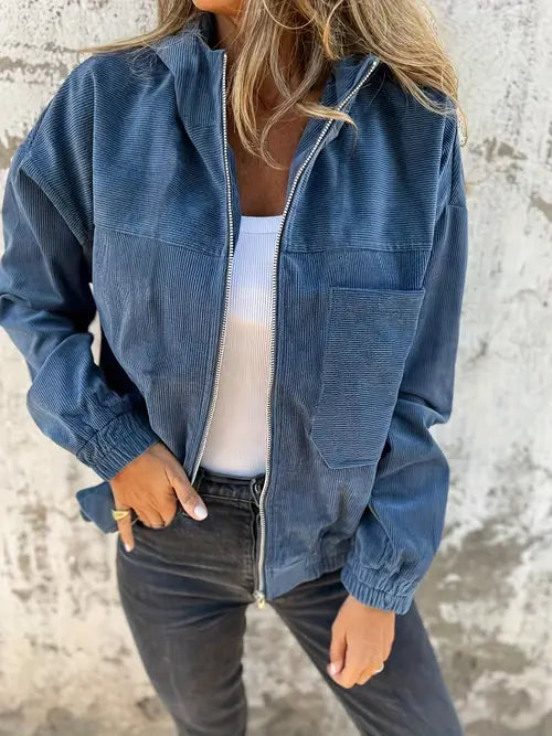 Street-wave Cord Jacket With Zipper Durable Everyday Casual Outerwear For Men And Women