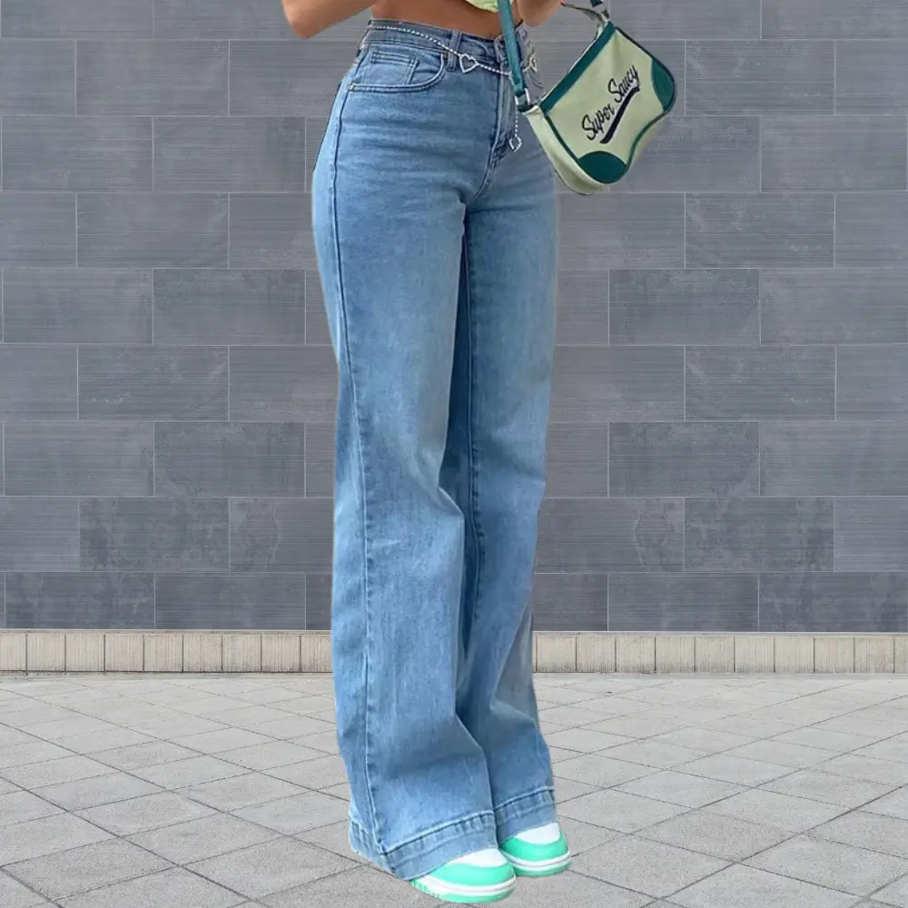 Street-Wave Bianca High Waist Denim Jeans - Retro Vibe With Modern Fit, Wide Leg Comfort