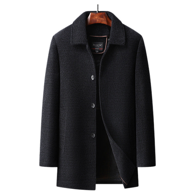 Men's Mid Length Coat Regular Fit Solid Black Single Breasted Classic Collar Nordisk Flair