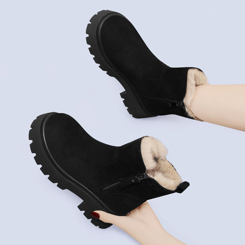 Street-Wave Women Faux Fur Lined Ankle Boots With Thick Sole And Side Zipper For Cold Weather Ready