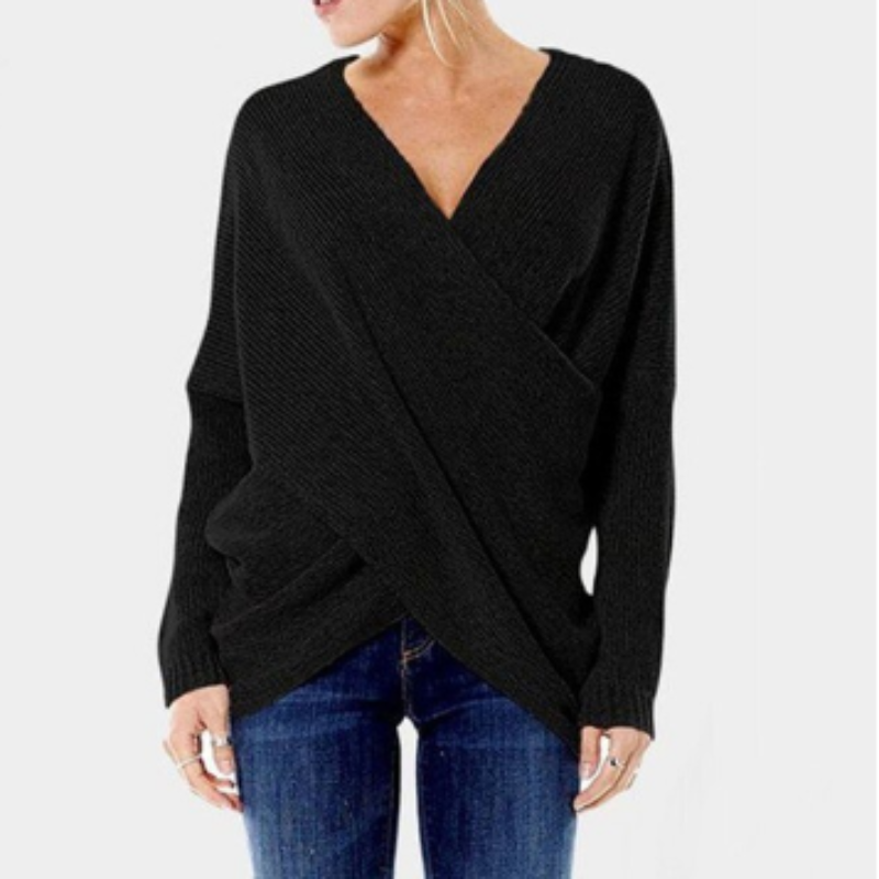 Streetwave Women's Cozy Knit Wrap V Neck Sweater With Long Sleeves Flattering Fit Warm Casual Essential