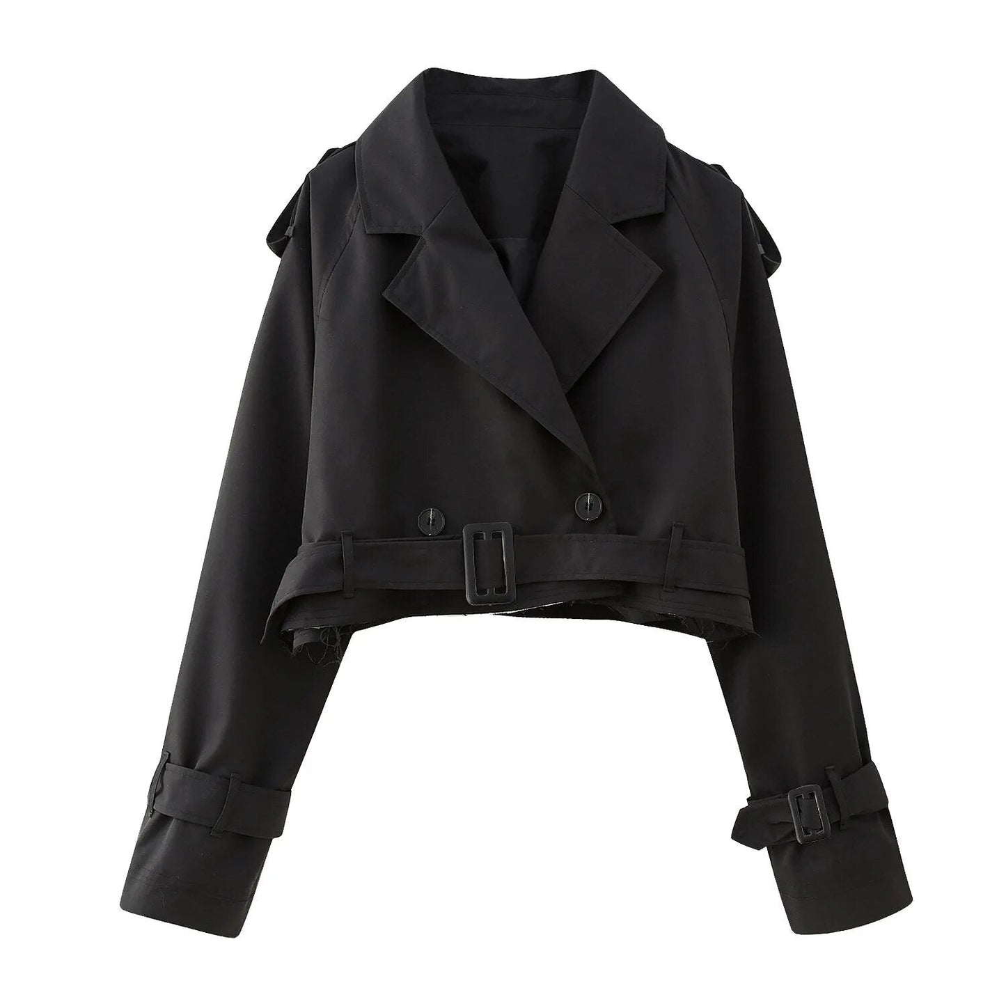 Street Wave Cropped Trench Coat With Vintage Style Belted Silhouette For Fashion Lovers