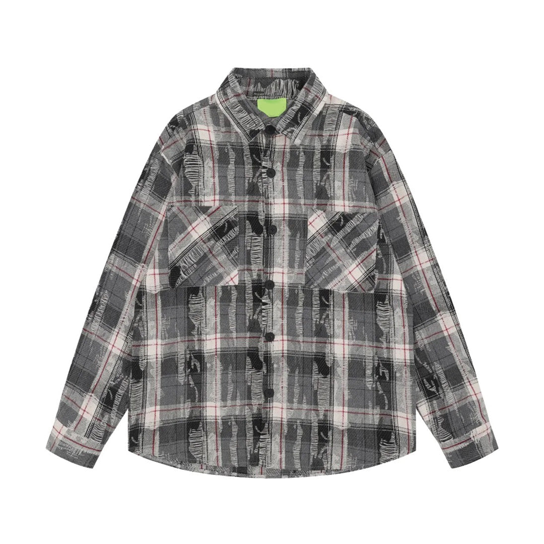 Street-Wave Study In Checks Shirt Red Plaid Cotton Long Sleeve With Oversized Dual Chest Pockets