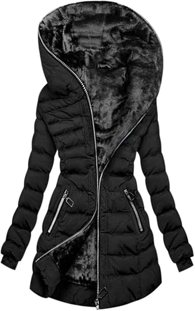 Street Wave Plush Lined Hooded Puffer Jacket For Women Warm Insulated Winter Outerwear Trendy Fit