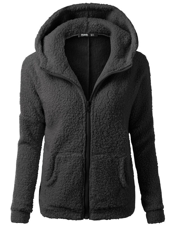 Street-wave Pink Fleece Zip Hoodie Jacket For Women - Soft Warmth, Cozy And Versatile