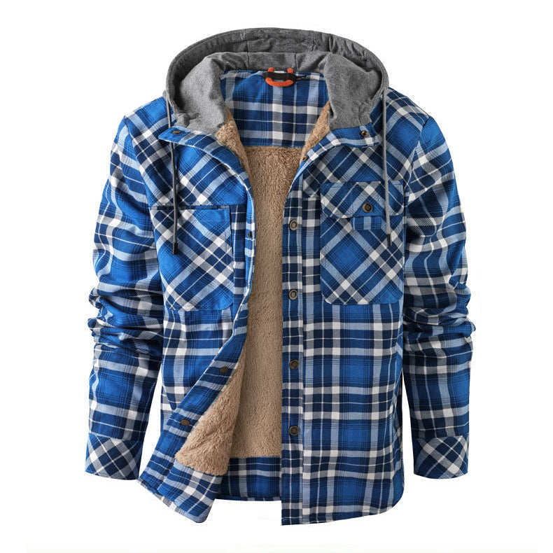 Street-Wave Hooded Plaid Jacket With Soft Fleece Lining For Urban Fall Comfort And Versatility