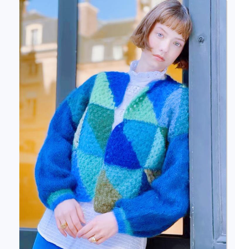 Street-wave Patchwork Knit Sweater for Women Warm Cozy Comfort Colorblock Fashion