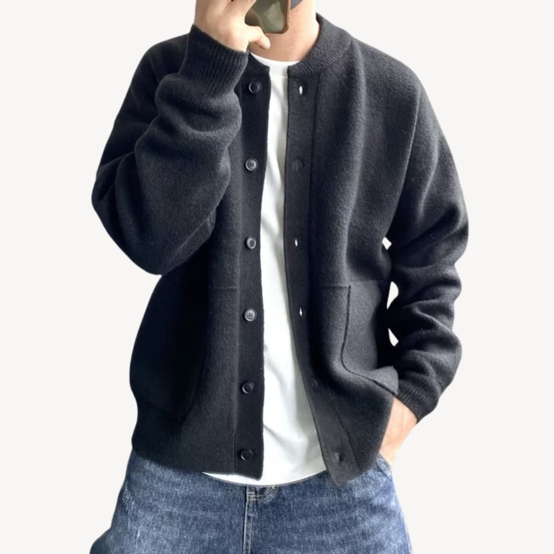 Men's Cardigan Relaxed Fit With Soft Wool Texture Button Closure And Ribbed Edges For Smart Everyday Comfort