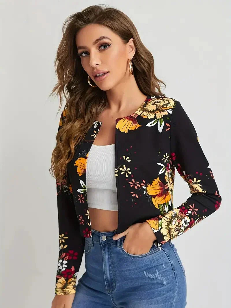 Street Wave Floral Blazer Open Front For Women Chic Floral Print Modern Fit Versatile Work Casual