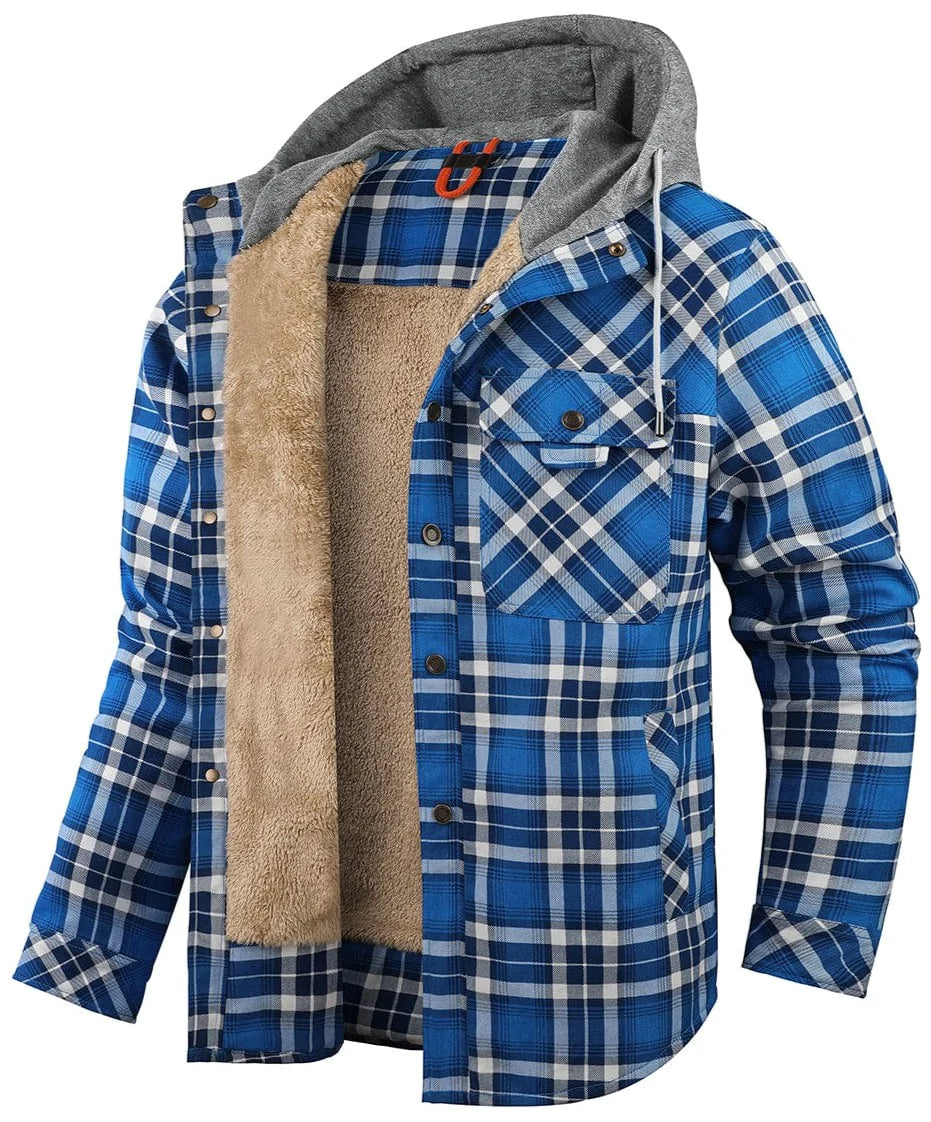 Street-Wave Nolan Plaid Hoodie Jacket For Men Warm Fleece Lined Coat