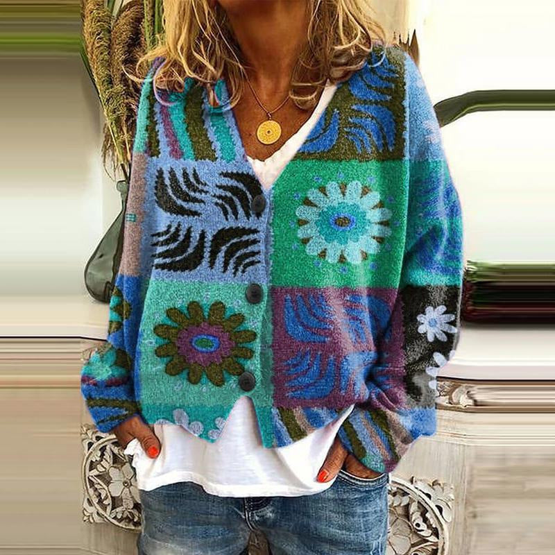 Street-wave Women Patchwork Cardigan Coat - Cozy Warmth, Effortless Style, Winter Must-Have