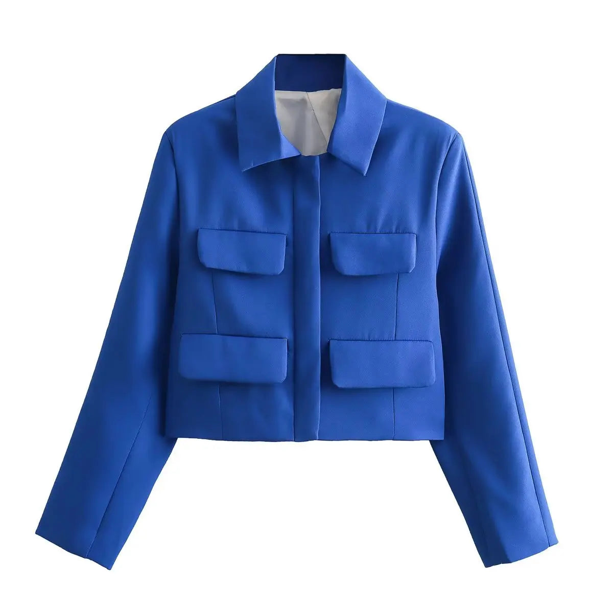 Street-Wave Cardigan Cropped Red For Women With Four Front Pockets And Chic Warmth