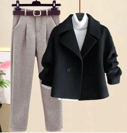 Street-wave Elegant Three Piece Winter Set For Women With Versatile Blazer Friendly Styles