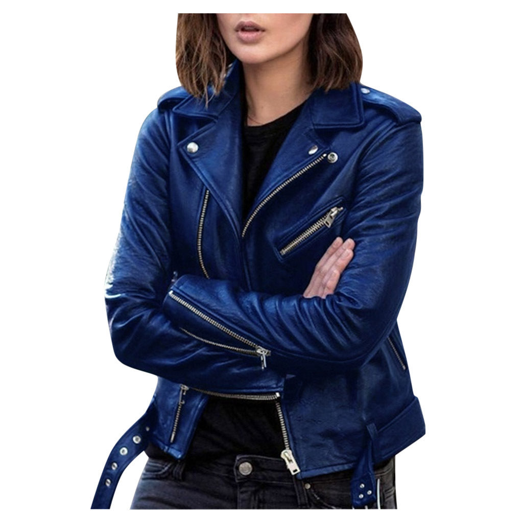 Street-wave Women's Leather Motorcycle Jacket Classic Cut With Modern Urban Style For Fashionable Riders