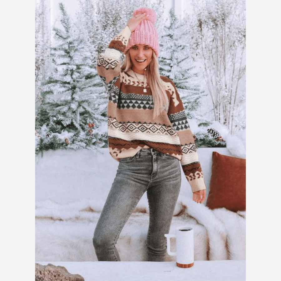 Streetwave Patterned Knit Pullover With Soft Knit Quality For Winter Comfort Women Everyday