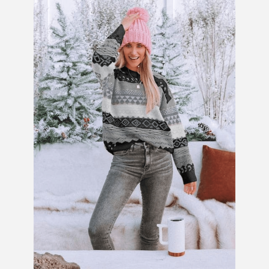 Streetwave Patterned Knit Pullover With Soft Knit Quality For Winter Comfort Women Everyday