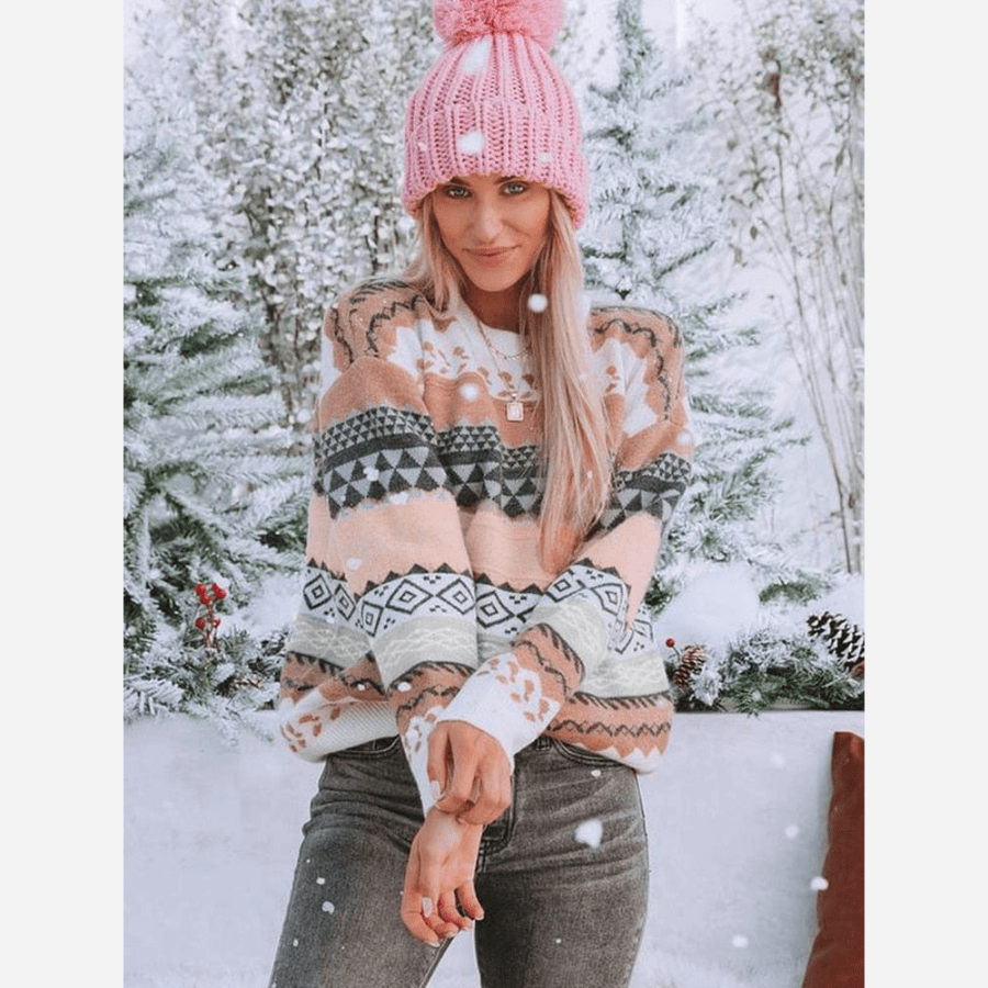 Streetwave Patterned Knit Pullover With Soft Knit Quality For Winter Comfort Women Everyday