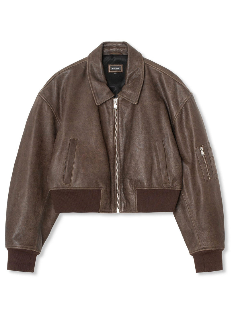 Avelena Bonnie Brauner Cropped Bomber Jacket for Women Premium Leather Look and Comfort