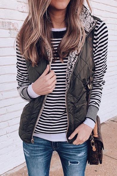 Street Wave Reversible Fleece Cotton Vest For Women Cozy Versatile Fall Essential Outerwear