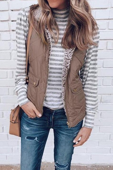 Street Wave Reversible Fleece Cotton Vest For Women Cozy Versatile Fall Essential Outerwear