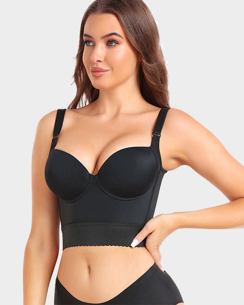 Women's Longline Push-Up Bra with Built-In Shapewear and Adjustable Straps