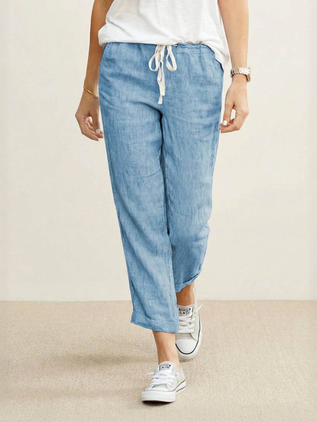 Women's Drawstring Straight-Leg Trousers with Adjustable Waist and Versatile Fit