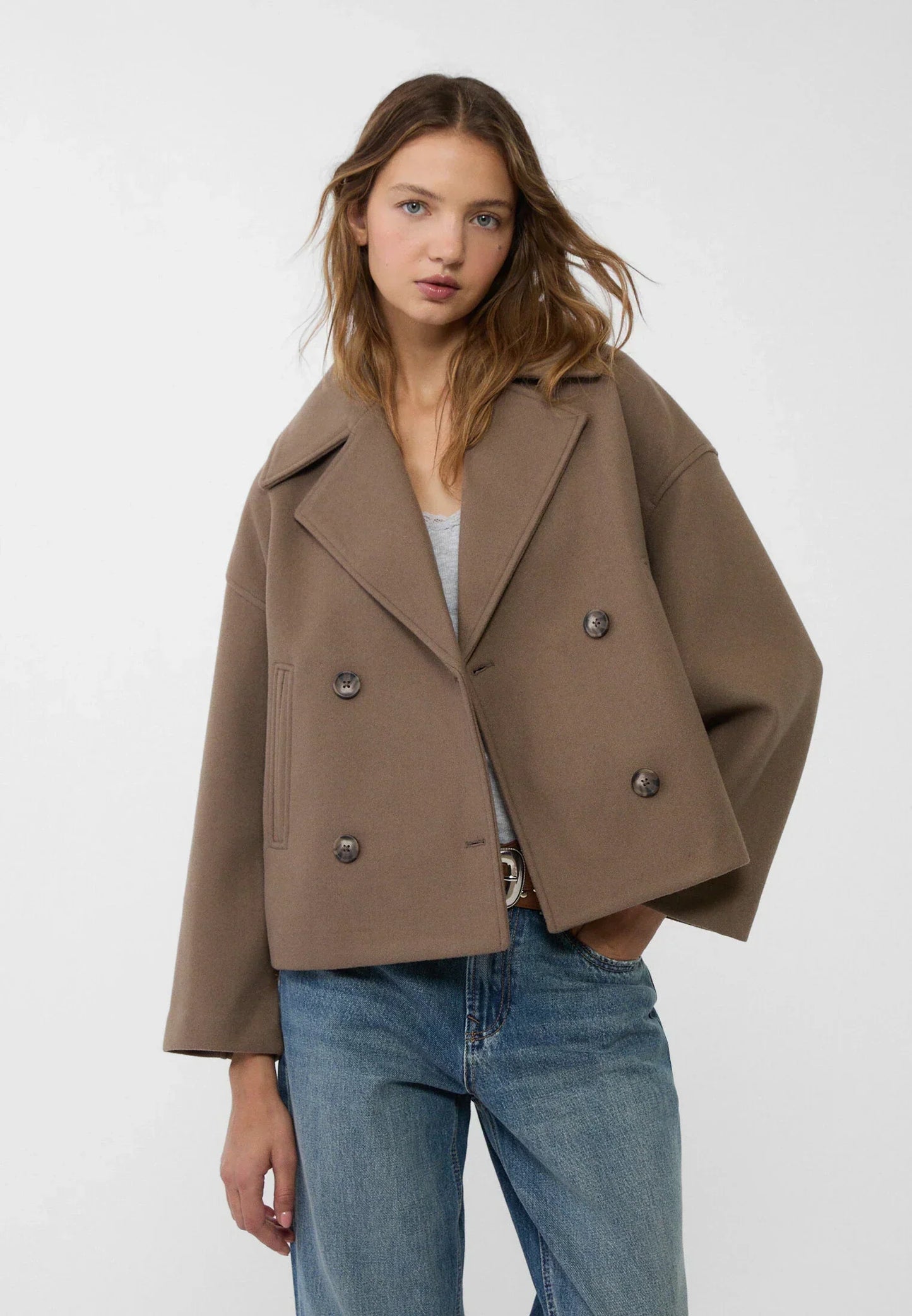 Street-Wave Short Coat For Women With Double-Breasted Design Urban Chic Modern Outerwear
