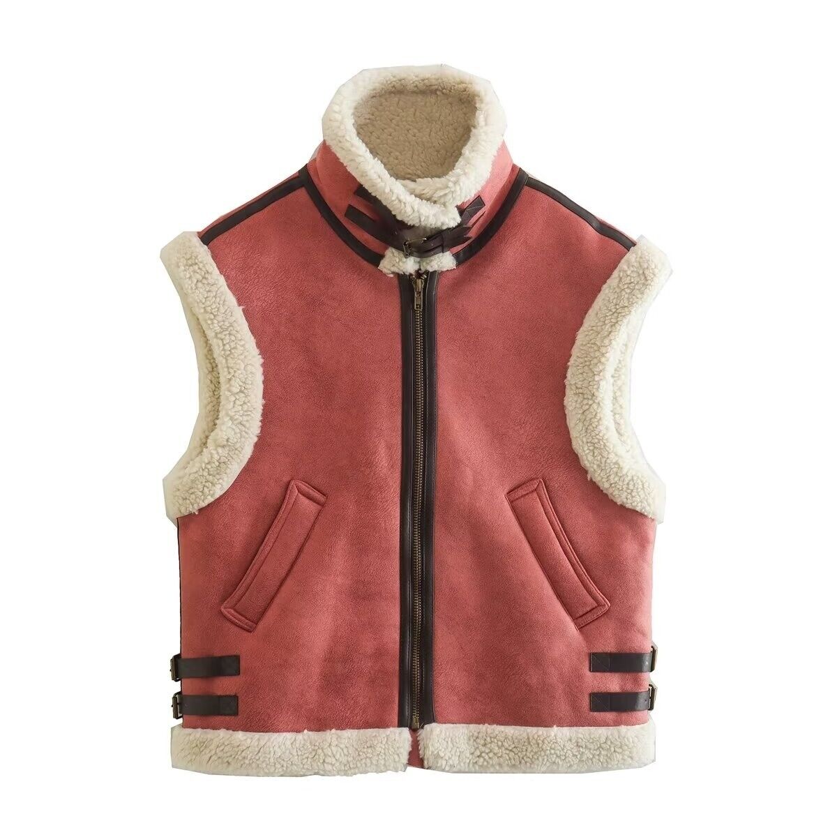 Street Wave Leather Vest With Shearling Fleece Lining For Women Cozy Warmth And Modern Style