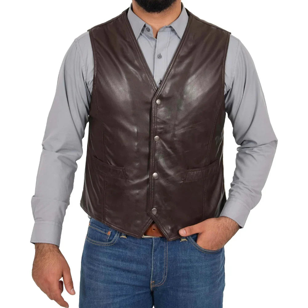 Mens Real Leather Traditional Waistcoat Biker Vest With Soft Viscose Lining For Everyday Wear