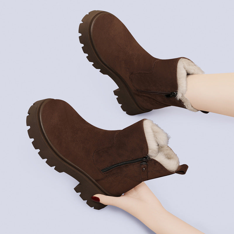 Street-Wave Women Faux Fur Lined Ankle Boots With Thick Sole And Side Zipper For Cold Weather Ready