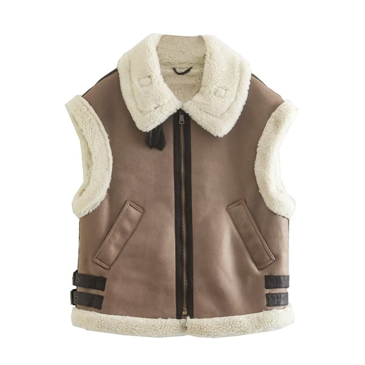 Street Wave Leather Vest With Shearling Fleece Lining For Women Cozy Warmth And Modern Style