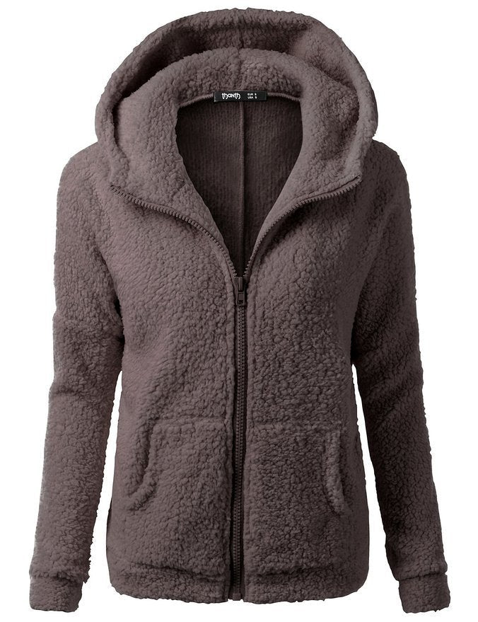 Street-wave Pink Fleece Zip Hoodie Jacket For Women - Soft Warmth, Cozy And Versatile