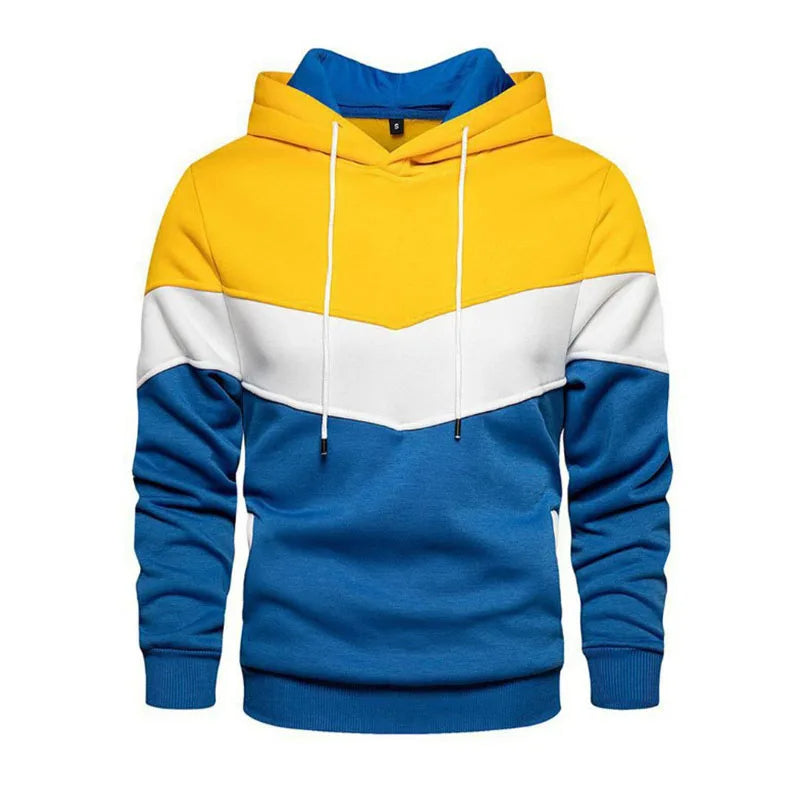 Street Wave Color Block Hoodie For Men Warm Cozy Winter Wear With Bold Mosaic Pattern