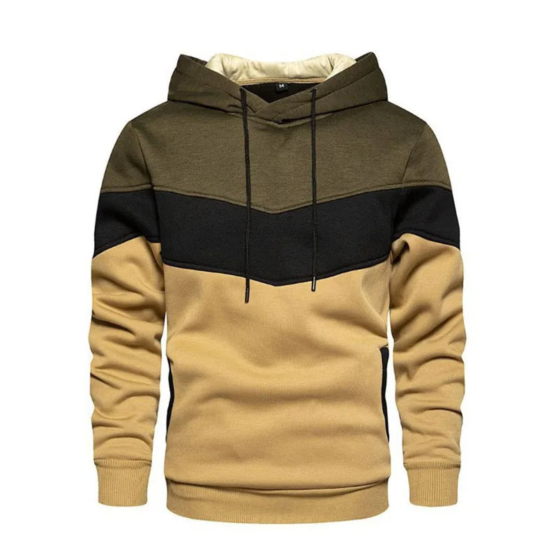 Street Wave Color Block Hoodie For Men Warm Cozy Winter Wear With Bold Mosaic Pattern