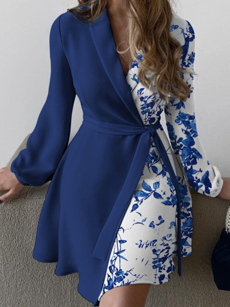 Street-Wave Flattering Wrap Dress With Long Sleeves Belted Waist For Women Elegant Everyday Chic