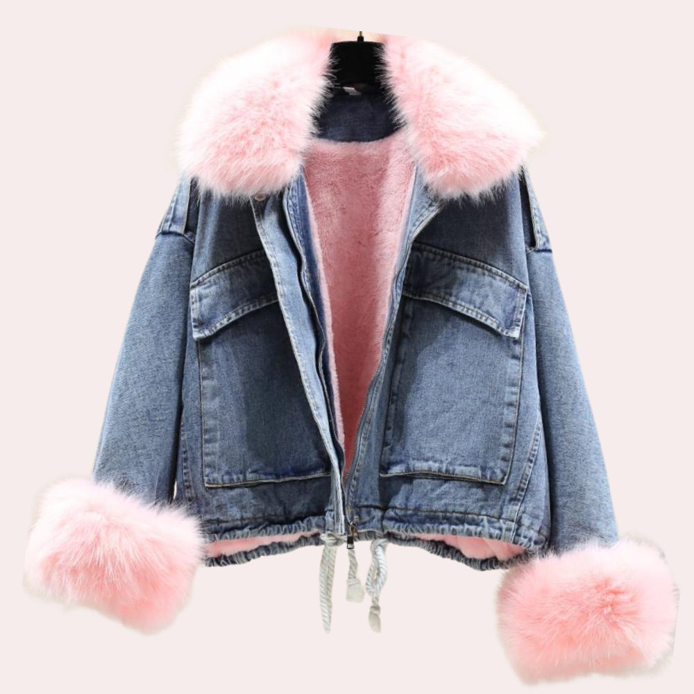 Street-Wave Denim Winter Jacket With Fur Collar For Women Warm Stylish Coat For Cold Weather