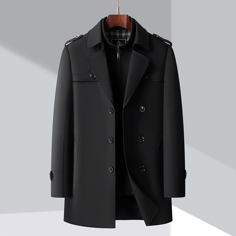 Street-Wave Double Breasted Trench Coat For Men Fully Lined Timeless Style Modern Mens Outerwear